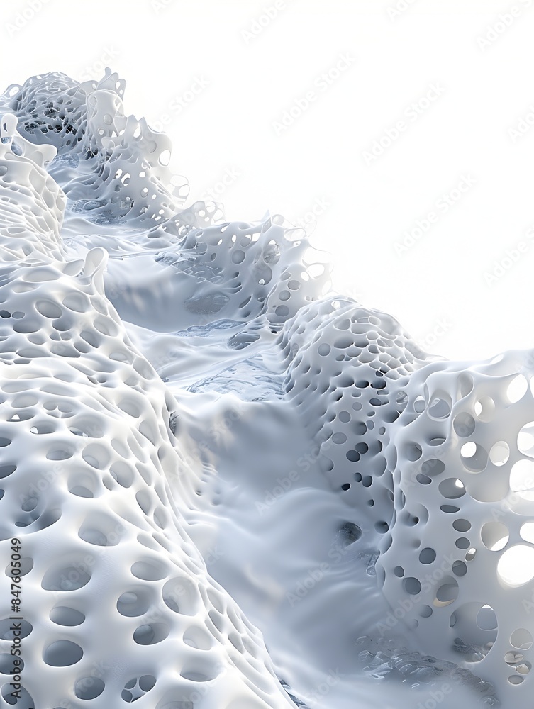Poster mesmerizing 3d rendered foam patterns flowing in a rushing river on isolated white background