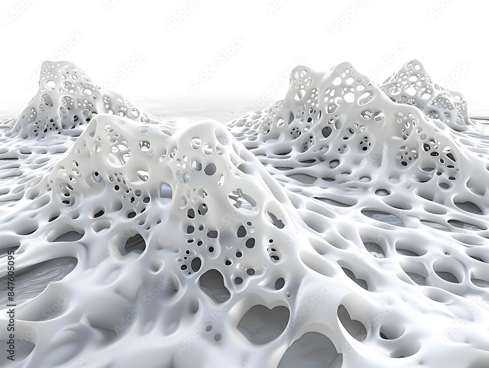 Poster mesmerizing abstract fluid patterns of rushing river foam on isolated white background