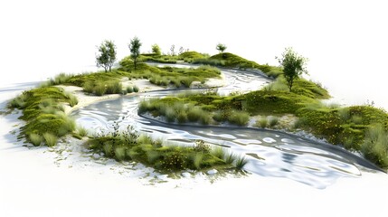 Obraz premium Meandering Countryside River Flowing Through Lush Green Landscape