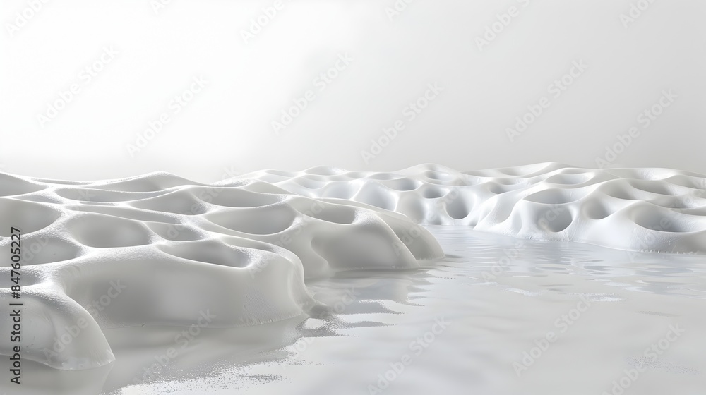 Poster mesmerizing patterns of tranquil pond foam on minimalist white background