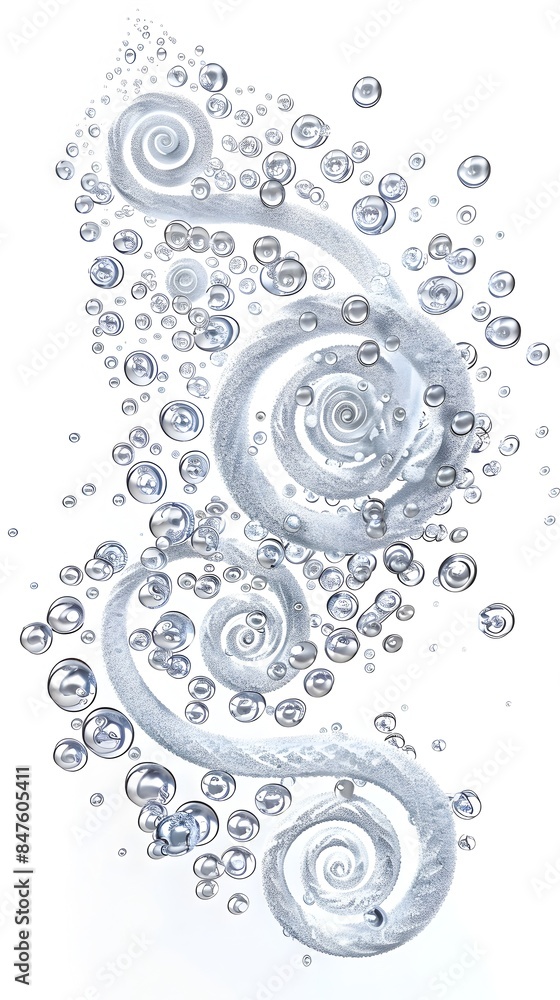 Poster mesmerizing spiral patterns of ethereal bubbles on white background