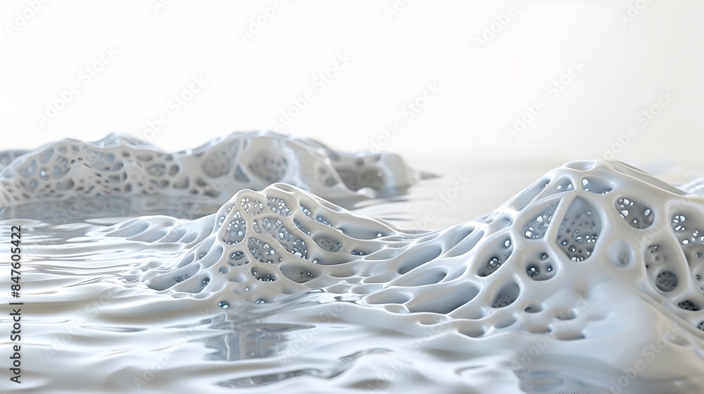 Poster mesmerizing swirling foam patterns in tranquil pond on white backdrop