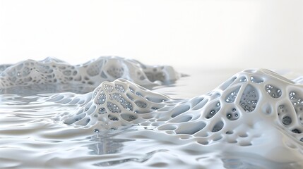 Mesmerizing Swirling Foam Patterns in Tranquil Pond on White Backdrop