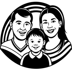 happy family and rainbow vector silhouette illustration