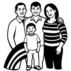 Obraz premium happy family and rainbow vector silhouette illustration