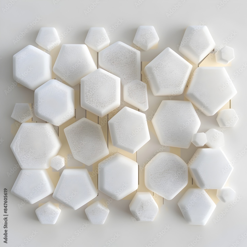 Poster minimalist geometric hexagonal foam shapes on isolated white background