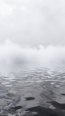 Fototapeta premium Misty Reflection:Ethereal Tranquility of a Mist-Covered Lake's Still Surface