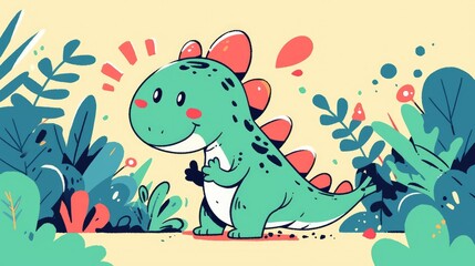 Check out this adorable hand drawn comic illustration of a charming cartoon dinosaur