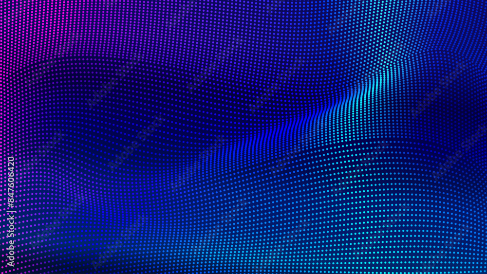 Poster flowing shiny color dots particle, digital tech abstract background
