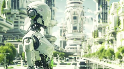 Android contemplating green urban future