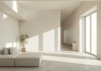 Minimalist Beige Living Room with Modern Furniture and Natural Light