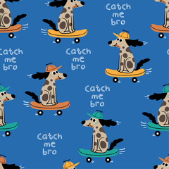 pattern design with cute skater dog drawing © MKE PRINT LAB.