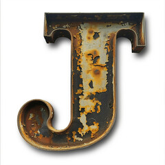A close up of a rusty metal letter J with rivets on it generative ai