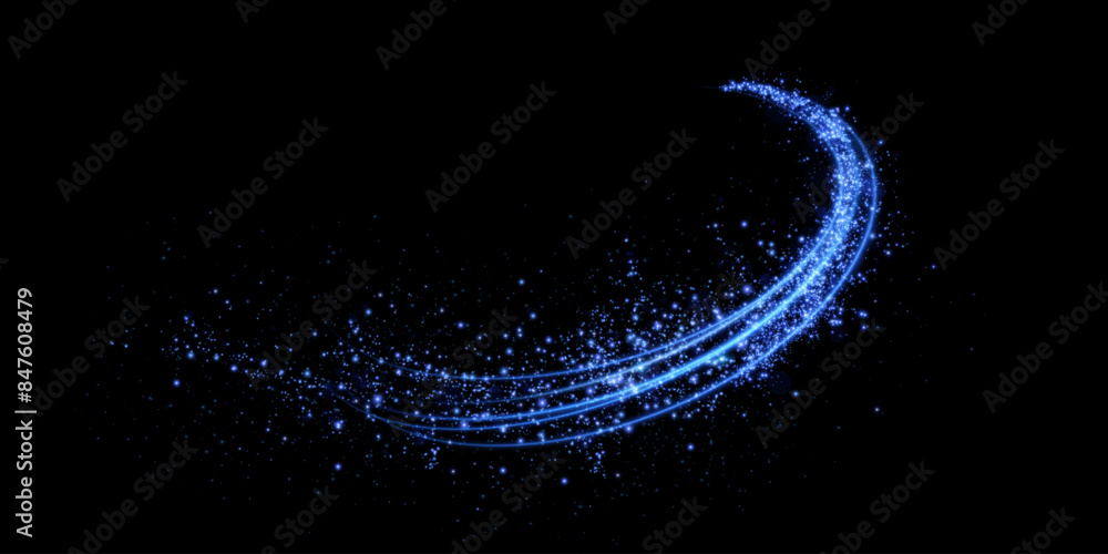Poster abstract light lines of movement and speed with purple color sparkles. light everyday glowing effect