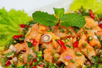 Salmon salad on a plate