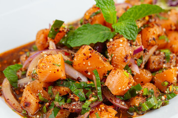 Salmon salad on a plate