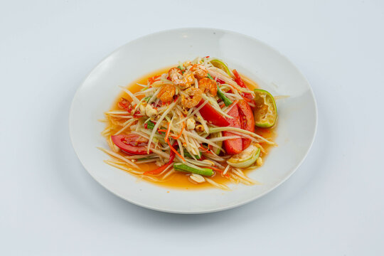 Papaya Salad (Som Tam Pa) the traditional Thai foods