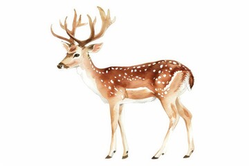 Obraz premium A serene deer depicted in watercolor clipart on a white background