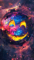 Colorful cosmic smiley face in space