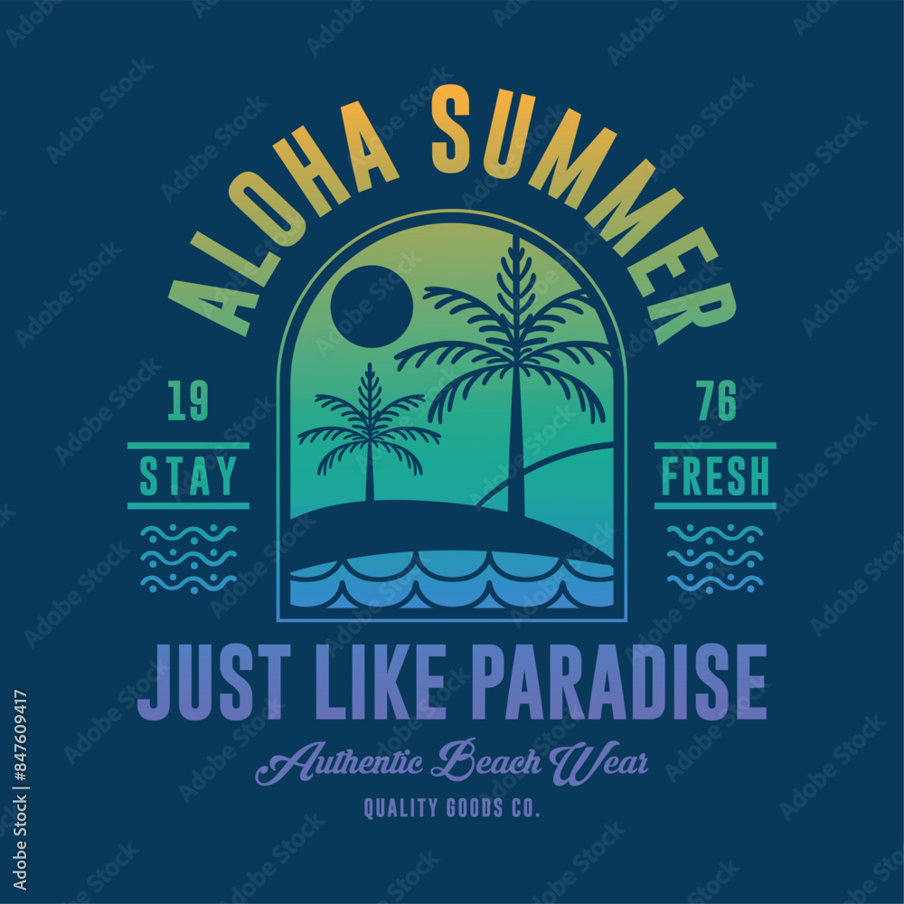 Poster print design for tee as vector with palm tree drawing