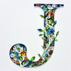 hand drawn alphabet,A close up of a colorful letter J with a flower design generative ai
