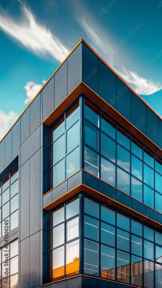 Poster a large building with a lot of windows and a brown trim. the building is tall and has a modern look