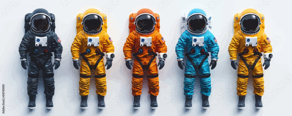 Aufkleber toy spacesuits on a white background. vector flat minimalistic isolated