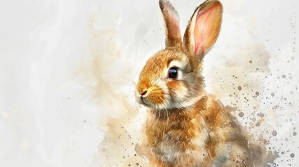 An adorable rabbit painted in gentle watercolor shades on a white background