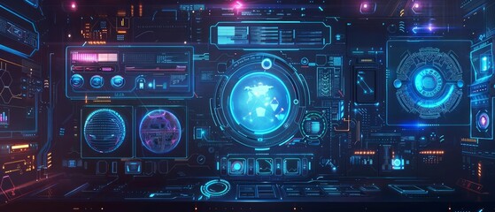 Futuristic holographic interfaces and screens floating in a conceptual hightech background