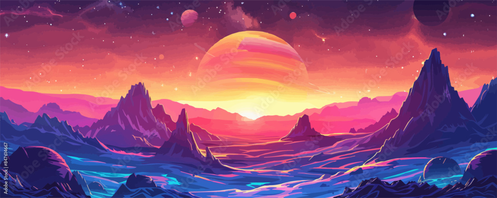 Poster futuristic space colony on an alien planet vector flat minimalistic isolated