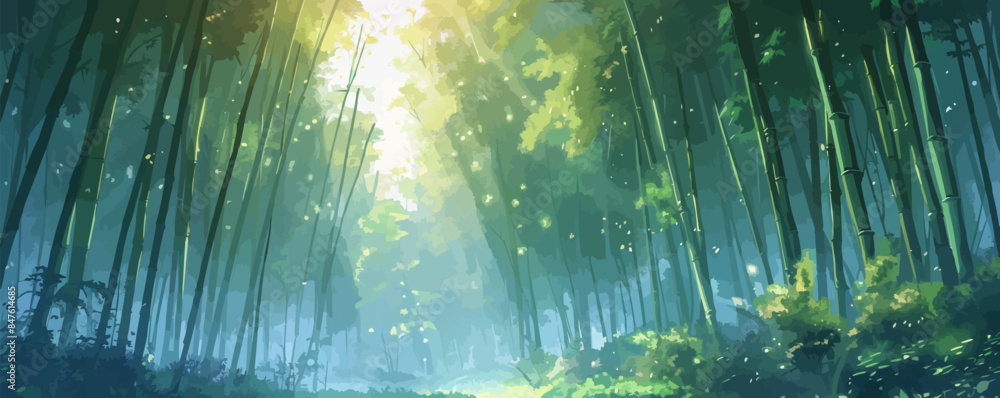 Poster sunlight filtering through the canopy. vector flat minimalistic isolated illustration.