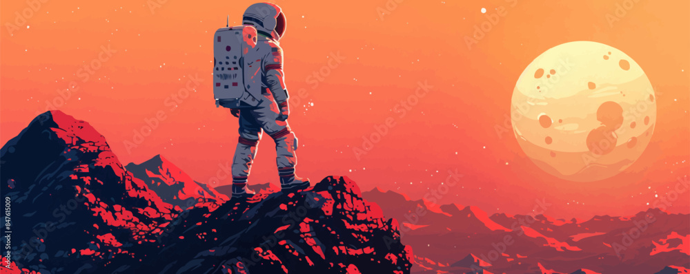 Poster toy spacesuits on a white background. vector flat minimalistic isolated