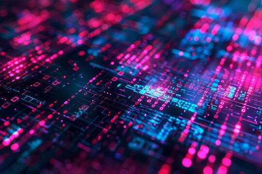 Pulsating digital code and binary sequences forming the core of a conceptual hightech background