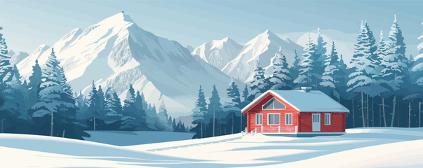 Cozy mountain chalet nestled in the snow Vector flat minimalistic isolated illustration