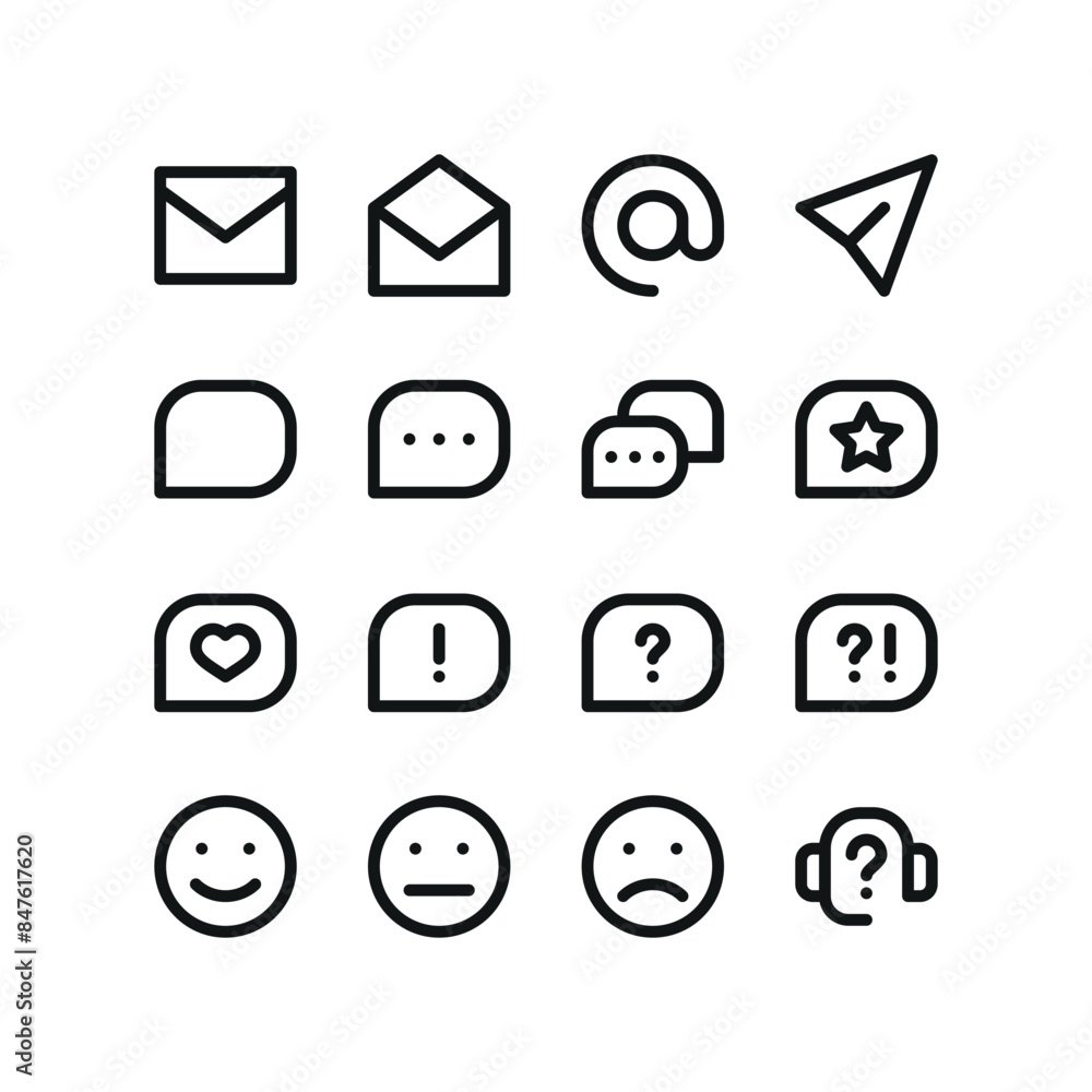 Poster chat icons set. set of ui isolated icons with editable stroke