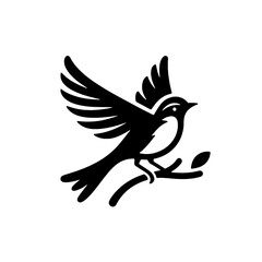 Obraz premium Black Silhouette of a Flying Bird on White Background