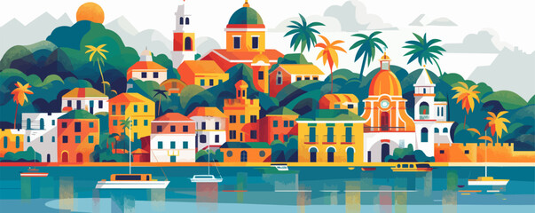 Souvenir magnet postcard on a white background. Vector flat minimalistic isolated illustration