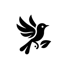 Black Silhouette of a Flying Bird on White Background