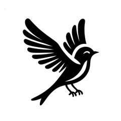 Black Silhouette of a Flying Bird on White Background