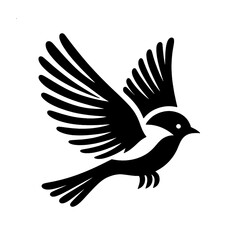 Black Silhouette of a Flying Bird on White Background