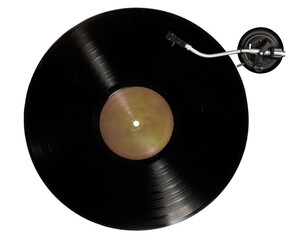 Obraz premium Black vinyl record with turntable arm isolated on white background