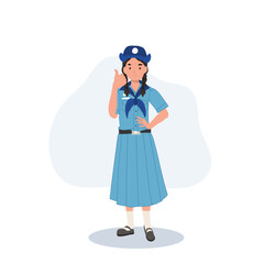 Thai Girl Scout Giving Thumbs Up in Uniform. Youth Empowerment and Positivity