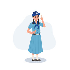 Happy Cute Young Thai Girl Scout in Uniform Giving Advice