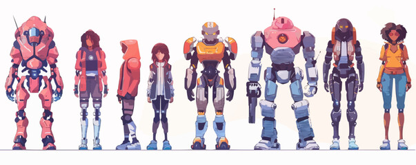 Toy cyborgs on a white background. Vector flat minimalistic isolated