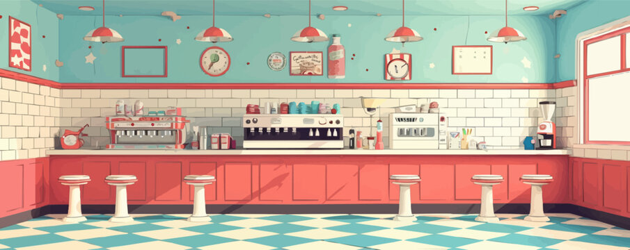 Vintage ice cream parlor with a retro soda fountain Vector flat minimalistic isolated