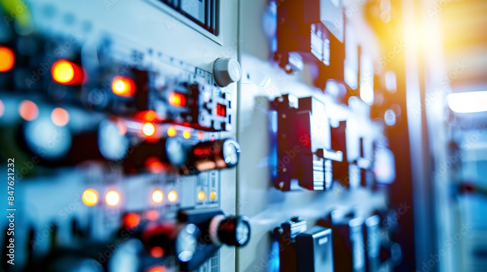 Canvas Prints Close-up of programmable logic controller, factory energy management, no people, circuit details, sharp light 