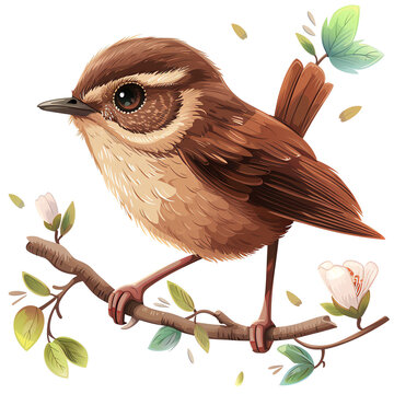 recommend clip art: A wren clipart, bird element, vector illustration, brown, isolated on white background