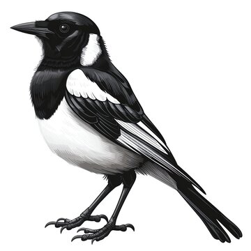 recommend clip art: A magpie clipart, bird element, vector illustration, black and white, isolated on white background