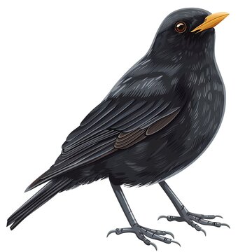 A blackbird clipart, bird element, vector illustration, black, isolated on white background