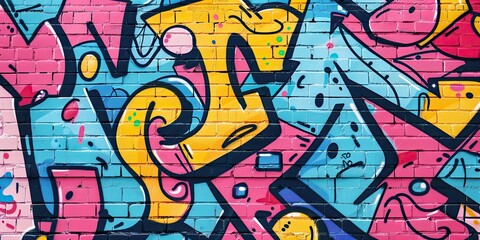 Obraz premium Artistic background, graffiti wall flat design, top view, urban theme, cartoon drawing, colored pastel